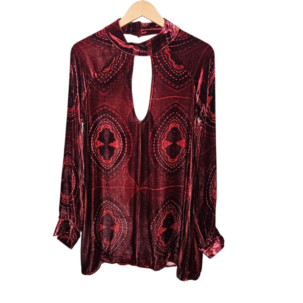 FOR LOVE & LEMONS Red Velvet Mini Dress Medium Silk Blend Cut Out Keyhole Mod